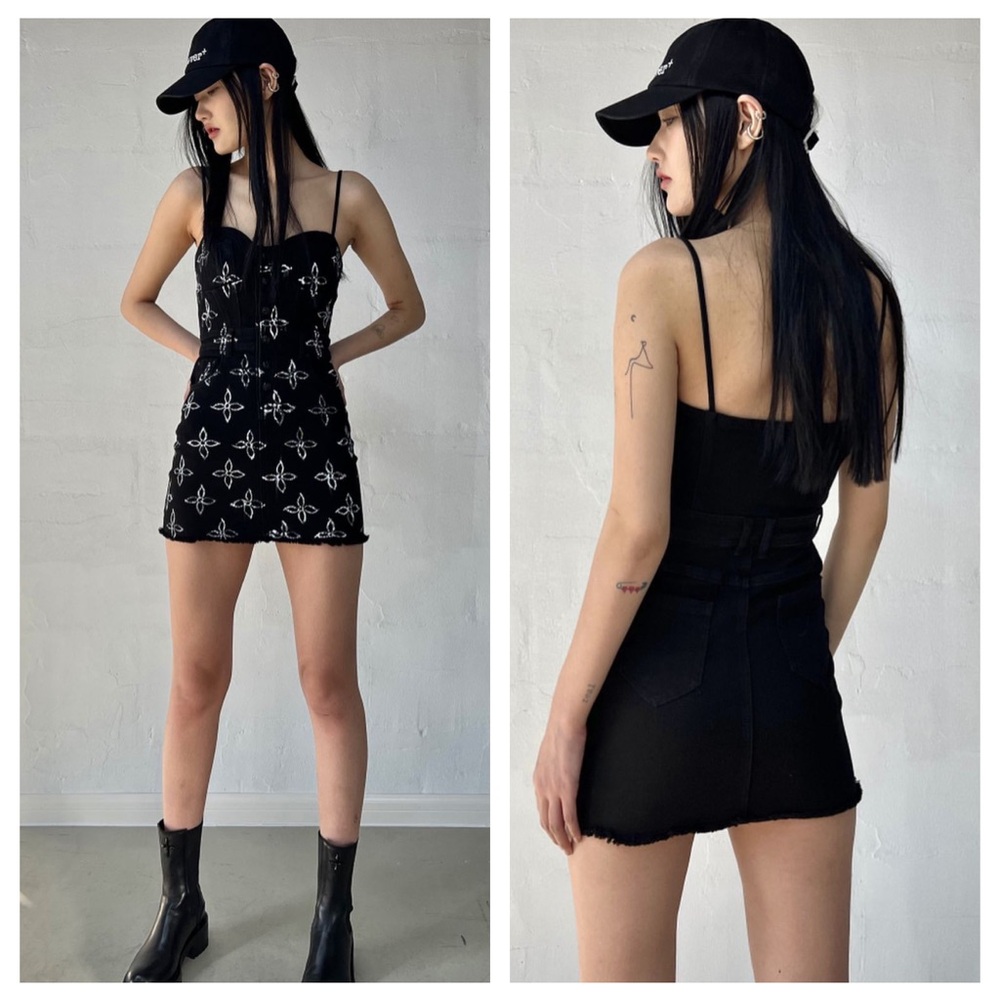 SMFK GARDEN DENIM CAMISOLE DRESS Cyberpunk Grunge Feminine Mini Dress